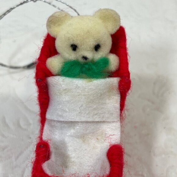 Set of 2 Holiday Crochet Bear Rocking Chair Baby Sleigh Ornaments Handcrafted - Picture 11 of 16